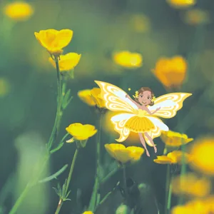 Buttercup Fairy in a yellow dress among buttercups